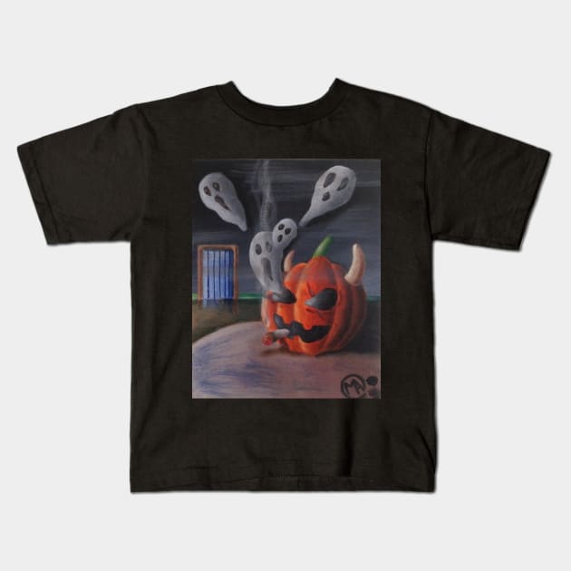 Pumpkin Breathing Out Ghosts Kids T-Shirt by ManolitoAguirre1990